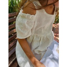 Feviola Müslin Beyaz Işlemeli Elbise