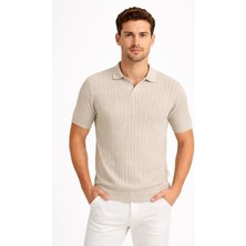 Cazador Erkek Polo Yaka Desenli Triko T-Shirt 34215 Taş