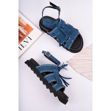 Sy Leather Rayn Model Hakiki Deri Püsküllü Içi Fuspetli Saraç Örgülü Bilekten Bağlama Kadın Sandalet