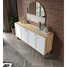 Kznmob Home Yıldız Çok Amaçlı Membran Kapaklı Bohem Konsol Beyaz-Meşe, Bohem Salon Mobilyası - Tamamı Mdf