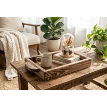 Mako Design Ceviz Rengi,doğal Ahşap,dekoratif,lüks Tepsi,kahve Sunum,sunumluk,servis 23*41 cm