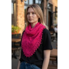 Tokuşka El Örgüsü Üçgen Örümcek Ağı Desenli Püsküllü Omuz Şalı