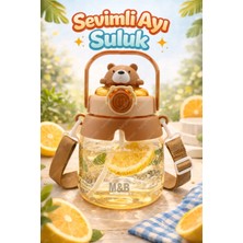 M&B Water Bottle Sevimli Tavşan Figürlü Matara 750 ml - Pipetli Çocuk Suluk, Okul Için Boyun Askılı Suluk
