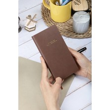 Dival Notebook 9X18 cm Kahverengi Yumuşak Vegan Deri Kapak Kareli Tarihsiz Not Okul Defteri