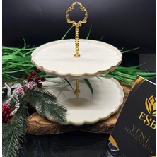 Esbeycam Porselen Gold Detaylı 2 Katlı Kurabiyelik