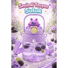 M&B Water Bottle Sevimli Tavşan Figürlü Matara 750 ml - Pipetli Çocuk Suluk, Okul Için Boyun Askılı Suluk