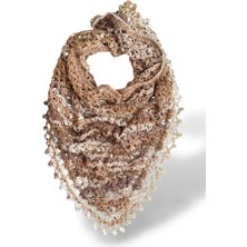 Tokuşka El Örgüsü Üçgen Örümcek Ağı Desenli Püsküllü Omuz Şalı