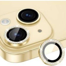 Yapax iPhone 15 Plus Uyumlu Taşlı Çerçeveli Kamera Gold Lens Koruyucu