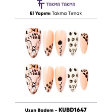 Takma Takma 10'lu KUBD1647 Uzun Badem Tekrar Kullanılabilir El Yapımı Protez Takma Tırnak Ten Rengi-S