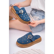 Sy Leather Aura Model Hakiki Deri Çakma Trop Detaylı Tokalı Kalın Taban Kadın Terlik