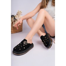 Sy Leather Aura Model Hakiki Deri Çakma Trop Detaylı Tokalı Kalın Taban Kadın Terlik