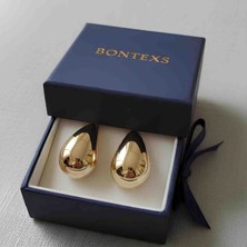 Bontexs Kadın Gold Renk Metalik Parlak Damla Küpe - Lüks Görünüm, Gold Renk Büyük Boy Ikonik Damla Küpe - Bottega Stil Tasarım