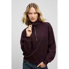 Grimelange ENDORA Kadın Yumuşak Polarlı Kumaşlı Yakası Fermuarlı Regular Bordo Sweatshirt