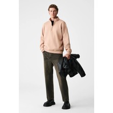 Grimelange BAXTER Erkek Dik Yakalı Fermuarlı Relaxed Vizon Sweatshirt