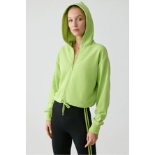 Urban Beat Tıanna Kadın Kapüşonlu Uzun Kollu Fermuarlı Relaxed Fıstık Yeşili Sweatshirt