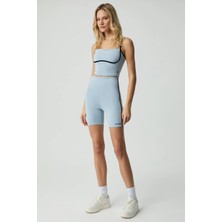 Urban Beat PHARSA  Kadın Şerit Biyeli Yumuşacık Açık Mavi Şort