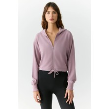 Urban Beat Tıanna Kadın Kapüşonlu Uzun Kollu Fermuarlı Relaxed Gül Kurusu Sweatshirt
