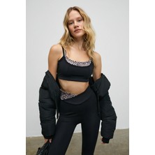 Urban Beat BLAZIX Kadın Esnek Ve Yumuşak Dokulu Leopar Kontrastlı Ayar Halkalı Askılı Siyah Spor Sütyeni
