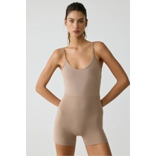 ALESIA Urban Beat Kadın Slim Fit İp Askılı Training Vizon Tulum