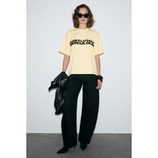 Grimelange TAMBEZA Kadın %100 Pamuk Yumuşak Kumaşlı Baskı Detaylı Sarı T-Shirt