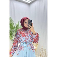 Dip Moda Kadın Şifon Astarlı Çiçek Desenli Tesettür Elbise NMS070