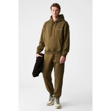 Grimelange MARSHALLHOODIE Erkek Pamuklu İçi Polarlı Nakışlı Relaxed Haki Eşofman Takımı