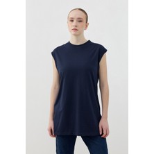 Merwishop Merwish Sıfır Kol Basic Pamuklu Tişört 1810 Lacivert