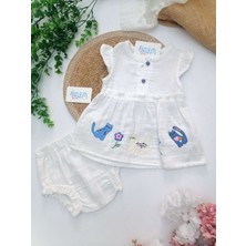 Overdo Kedili Nakış Işleme Müslin 2'li Takım Beyaz