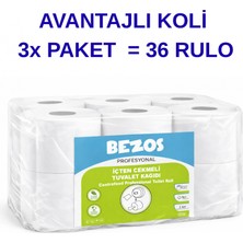 TE Dükkan Buğz Bezos Profesyonel Içten Çekmeli Tuvalet Kağıdı 36 Rulo | Mini Cimri | 2 Katlı %100 Selüloz 3X12RULO