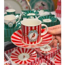 Onedekor 2 Kişilik Porselen Orvina Bird Red Kahve Fincanı