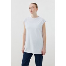 Merwishop Merwish Sıfır Kol Basic Pamuklu Tişört 1810 Beyaz
