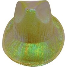 Pandoli Holographic Hologram Baskılı Fötr Parti Şapkası Sarı Renk Retro Yetişkin
