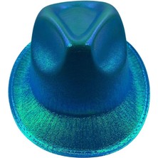 Pandoli Holographic Hologram Baskılı Fötr Parti Şapkası Mavi Renk Retro Yetişkin