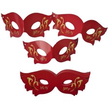 Pandoli Mutlu Yıllar Yazılı Parti Gözlüğü Karton Gözlük Karton Maske 10 Adet Kırmızı Renk