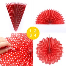 Pandoli Kırmız Beyaz Puanlı Yelpaze Milli Bayram Gösteri Süsü 40 cm 1 Adet