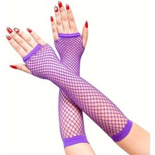 Pandoli Fosforlu Kısa File Eldiven Mor Renk Retro 1 Çift 26 cm Gösteri Yetişkin Çocuk Uyumlu