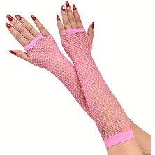 Pandoli Fosforlu Kısa File Eldiven Soft Pembe Renk Retro 1 Çift 26 cm Gösteri Yetişkin Çocuk Uyumlu