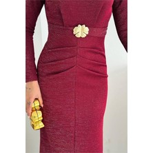 Dip Moda Kadın Vatkalı Toka Detaylı Elbise DPK4358