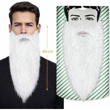 Pandoli Beyaz Renk Gösteri Sakalı ve Bıyık Seti Yapışkanlı Uzun 40 cm Hallow