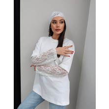 Esra Helvacı Kolları Dantel Oversize Tshirt