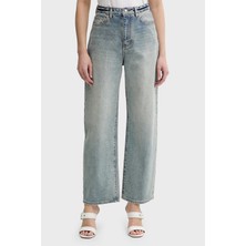 Armani Exchange Pamuklu Relaxed Fit Yüksek Bel Düz Paça Jeans Bayan Kot Pantolon XW000100 AF10869 MB001