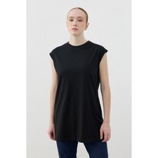 Merwishop Merwish Sıfır Kol Basic Pamuklu Tişört 1810 Siyah