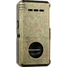 Quantoro Çift Torch Pürmüz V-Cut/delicili/iğneli Fırçalı Gold Metal Puro Çakmağı