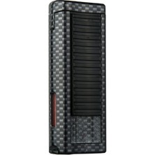 Quantoro Çift Torch Pürmüz Siyah Karbon Desenli Metal Puro Çakmağı