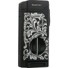 Quantoro Dört Torch Pürmüz V-Kesici/delicili Siyah Desenli Metal Puro Çakmağı