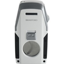 Quantoro Çift Torch Pürmüz Düz Kesici/delicili Beyaz Metal Puro Çakmağı