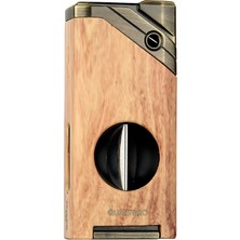 Quantoro Tek Torch Pürmüz V-Cut Ahşap Desenli Metal Puro Çakmağı