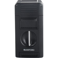 Quantoro Çift Torch Pürmüz V-Cut/delicili/iğneli Siyah Metal Puro Çakmağı