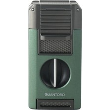 Quantoro Çift Torch Pürmüz V-Cut/delicili/iğneli Yeşil Metal Puro Çakmağı