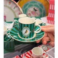 Onedekor 2 Kişilik Porselen Orvina Bird Green Kahve Fincanı